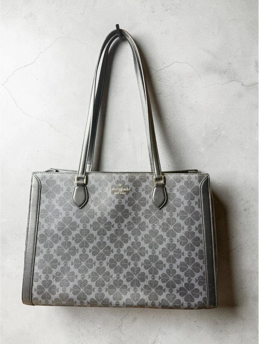 Kate Spade Spade Flower Large Laptop Work Tote Black Multi Gold Hardware
